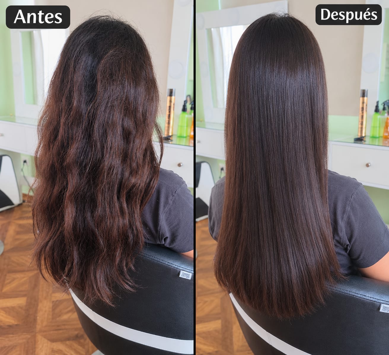 Antes y después de un alisado: de cabello ondulado con frizz a liso y brillante